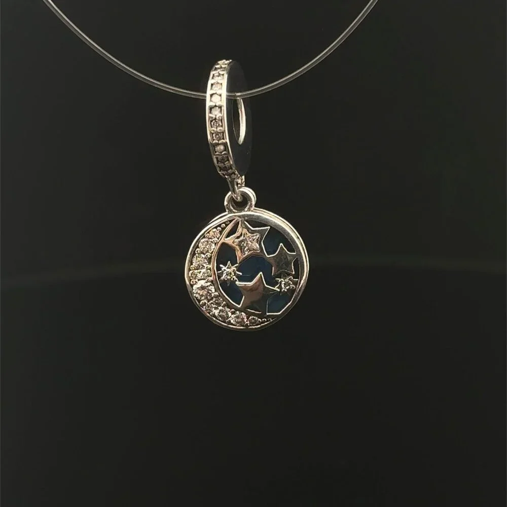 925 Sterling Silver Pendant Stars Moon For Charm Bracelet - Picture 5 of 10